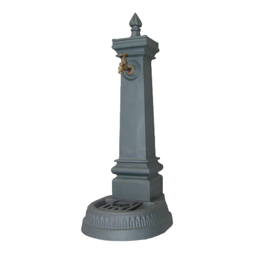 Fontana Da Pavimento in Ghisa Antracite Da Esterno per Giardino, Adatta Agli Agenti Atmosferici, Dimensioni 41x37xH100 Cm, Colore Antracite, Senza Rubinetto