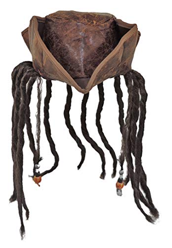 Caribbean Pirate Tricorn Hat With Beaded Dread Locks, Brown, Size Pack of 1