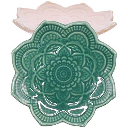 TINEASUR 2 Pièces Assiette à Bijoux Mandala Plateau Organisateur De Bijoux Plat Fleur De Lotus Décor De Plantes Vide-poches Fleurs Porte-bijoux Décor De Commode Norrois Décor Bleu Céramique