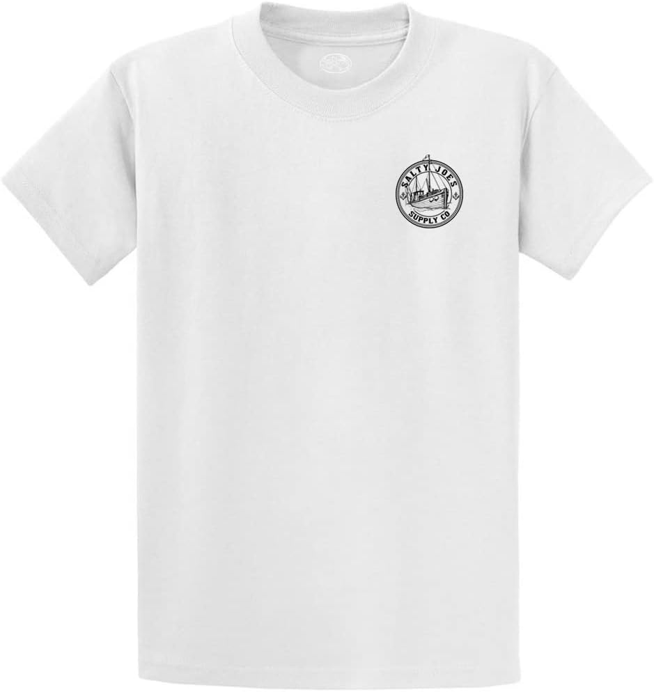 Salty Joe's Men's Custom Graphic Logo Heavyweight Cotton T-Shirts Medium White / Black Fishing Trawler Design
