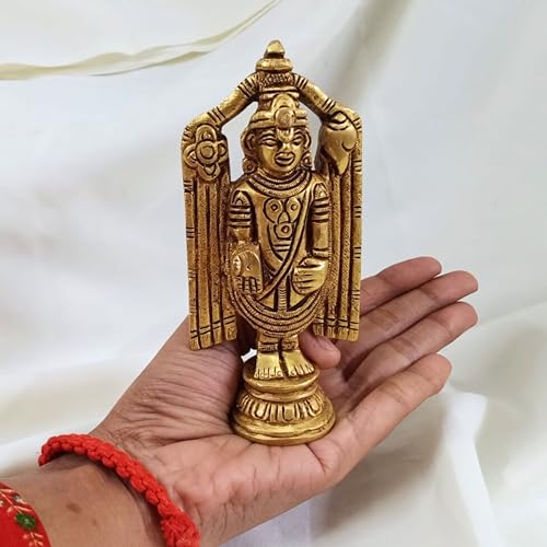 Estatua de Tirupati Balaji de latón de 4.5 pulgadas miniatura 6