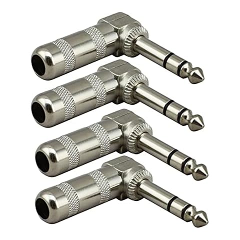 HUASEN Stereo Plug 1/4" Audio Plugs 6.35mm Plug TRS Male 1/4 inch Solder Type Stereo Plug Right Angle Design Connector for DJ Mixer Cables Guitar Cables Phono Patch Cable Microphone Cables（4pack） Cover