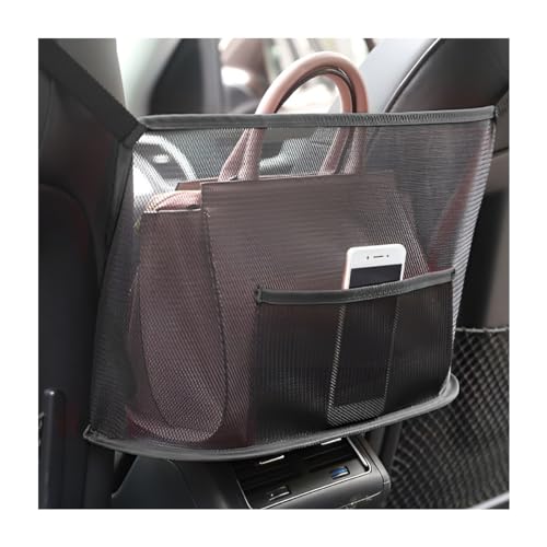 Mandark Car Net Pocket Handbag Holder Mesh Vehicle Storage Organizer Between Front Seats Large Capacity Auto Purse Holder for Backseat Pet Kid Barrier Universal for SUV Truck RV (Black)