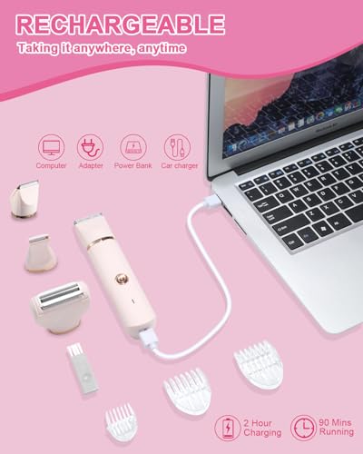 Bikini Trimmer Women Lady Shavers for Women for Bikini Legs Armpit Pubic Hair Trimmer for Womens,Electric Shaver for Womens,Ceramic Blades IPX7 Waterproof,Wet and Dry Use,Pink - Image 6