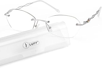 LUFF Rimless Reading Glasses for Women,Stylish Anti-Blue Light Lightweight | Fashion Frameless Reader for Ladies|Ultra-light 16g Metal| Anti Eyestrain Computer Eyeglasses|HD Cut-Edge Lens | Pink/Sliver
