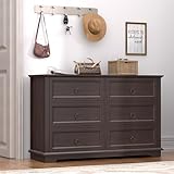 REDAYFUR 6 Drawers Dresser for Bedroom, Chest of Drawers, Dressers Organizer, Vintage Wood Drawer Chest for Living Room, Bedroom, Closet, Hallway, Espresso