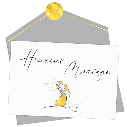 Joli Coon Carte de mariage - Carte félicitations mariage avec enveloppe et sceau - Carte de voeux mariage