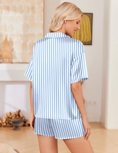 Image of Ekouaer Womens Satin Pajama Set Short Sleeve Sleepwear Button Down Pjs