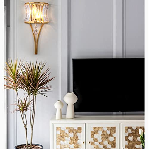 Image of Modern Crystal Wall Light Gold Crystal Wall Sconces Light Mid-Century Vanity Light Indoor Elegant Glass Wall Lighting Fixtures for Bedroom Living Room Hallway Entryway