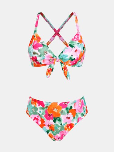 Image of CUPSHE Women's Two Piece Bikini Set Floral Print Knot Bunny Tie