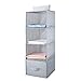 Mee'life Collapsible 4-shelf Hanging Closet Organizer with 1Drawer Thick Cardboard Boards Inside Suit for Clothes Sweaters Shoes Storage Hanging Wardrobe Storage Shelves Shoe Rack (Light Gray)