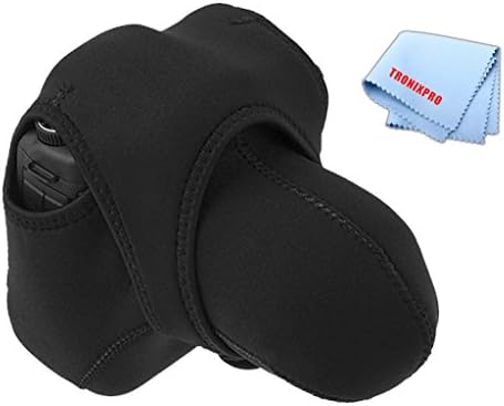 Tronixpro Small Reversible Neoprene Stretchy Wrap Case for up to 7.25" H x 6.5" W Cameras, Black & Gray. For Canon Nikon Olympus Samsung Cameras and More with Fiber Cloth