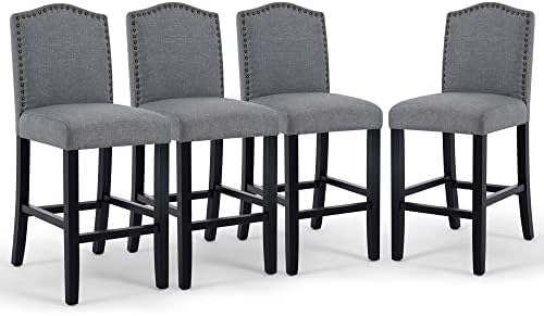 DAGONHIL 24 Inches Counter Height Bar Stools with Bronze Nail for Dining Room, Gray, Set of 4