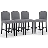 DAGONHIL 24 Inches Counter Height Bar Stools with Bronze Nail for Dining Room, Gray, Set of 4