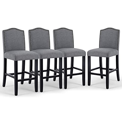 DAGONHIL Taburetes de bar de 24 pulgadas de altura de mostrador con clavo de bronce para comedor, gris, juego de 4