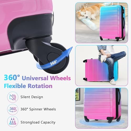 Merax 3 Piece Luggage Sets, Hardside Expandable Luggages Spinner Multicolor Suitcase with TSA Lock Lightweight Rolling Carry on Luggage 20inch 24inch 28inch,Blue+Pink3
