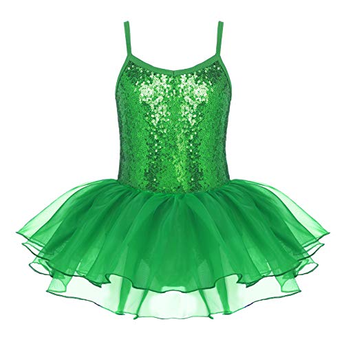 Zaclotre Little Girls Sequin Leotard Sparkly Strap Ballet Leotards Tutu Dress Ballerina Outfit Dance Costume for Kids Green Size 4-5 Toddler