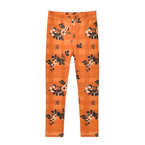 KLL Orange and Black Buffalo Check Girls Basic Leggings Fashion Full Length Activewear Sports