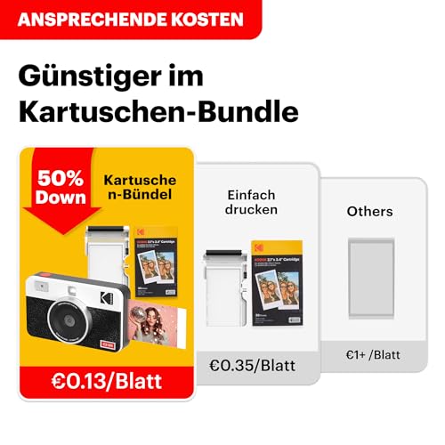 Kodak Mini Shot 2 Retro 4PASS Sofortbildkamera und Tragbarer Fotodrucker 2-in-1, 5,3×8,6 Centimeter Sofortdrucke, 38-Blatt-Bundle, Weiß