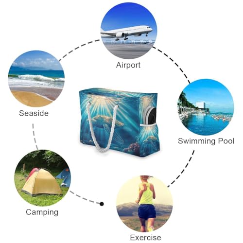 Large Beach Bags Totes Canvas Tote Shoulder Bag Beautiful Turtles Water Resistant Bags for Gym Travel Daily3