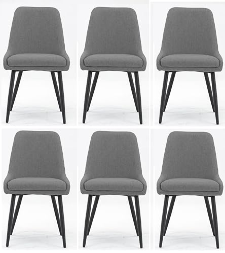 Image of Finch Fox Morris Glam Comfortable Fabric Upholstered Padded Living Room Side Dining Chair for Cafeteria Bedroom, Restaurents, Home, Office with Black Metal Legs in Dark Grey Color (Set of 6)