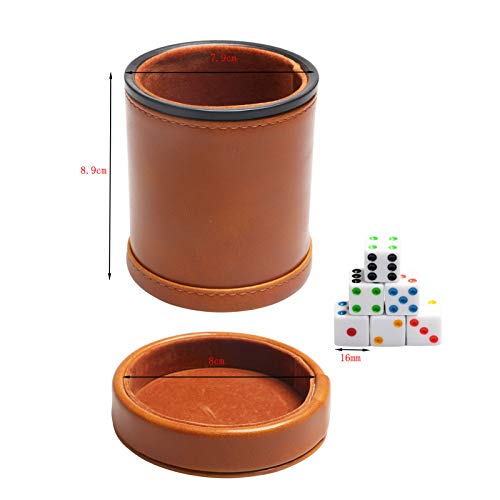 Pu Leather Dice Cup With Lid/ Cap, Felt-Lined Dice Shaker Includes 6 Six-Sided Dice For Liars Dice/ Farkle/ Yahtzee/ Board Games #TOP2
