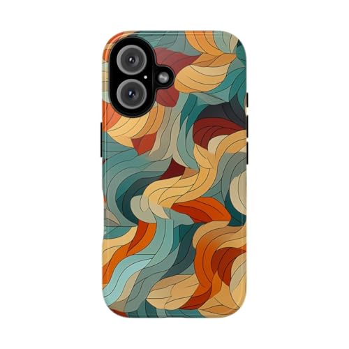 Coque rigide iPhone 16 motif abstrait multicolore feuille à finition brillante