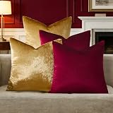 GIGIZAZA Decorative Velvet Pillow Covers - 18x18 Throw Pillows Soft Burgundy Gold...