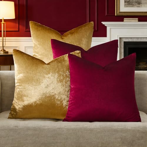 GIGIZAZA Burgundy Gold Pillow Covers: Decorative 18x18 Super Soft Throw
