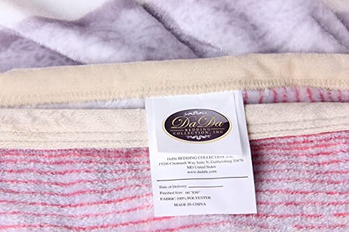 Dada Bedding Lightweight Flannel Mink Fleece Throw Blanket - Refreshing Seashore Sands Striped Silky Soft - Light Lilac Lavender Yellow & Coral Red - 80" X 90" #TOP5