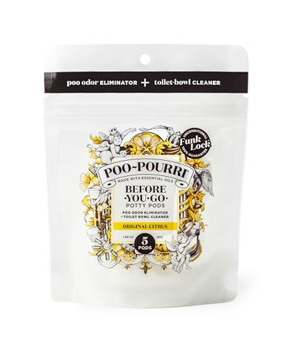 Poo-Pourri Before-You-Go 2-in-1 Toilet Potty Pods, Original Citrus, 5 Ct, Bathroom Odor Deodorizer and Toilet Cleaner with Essential Oils, Lemon, Bergamot and Lemongrass Scent (Pack of 4)