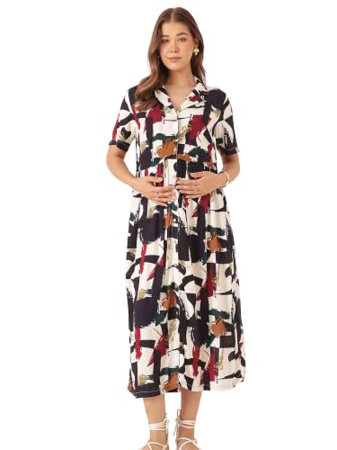 Image of ZELENA Rayon Lapel Neck Zipless Maternity Feeding Dress