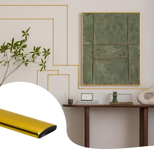 JSIWOTH 8M Moldura de Pared Autoadhesiva, Oro Moldura Decorativa Flexible e Impermeable para Paredes, Techos, Marcos, Azulejos y Bordes, Moldura Adhesiva de PVC para Interiores (A:1 cm, G:0,25 cm)