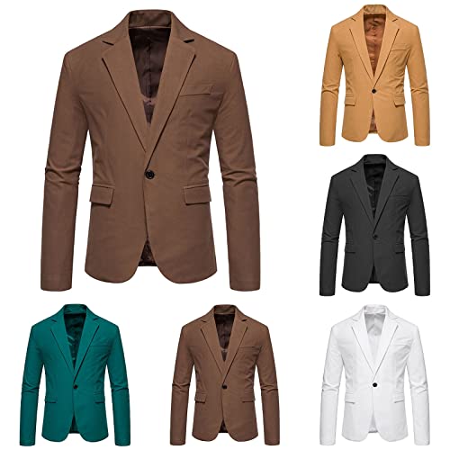OBiQuzz Slim Fit kavaj för män, 1 knapp, rutig, formell – kostymjacka, business, blazer, slim fit, herrkavaj, festlig bröllop, smokingjacka, revers långärmad jacka, klassisk kavajjacka, Grön, M