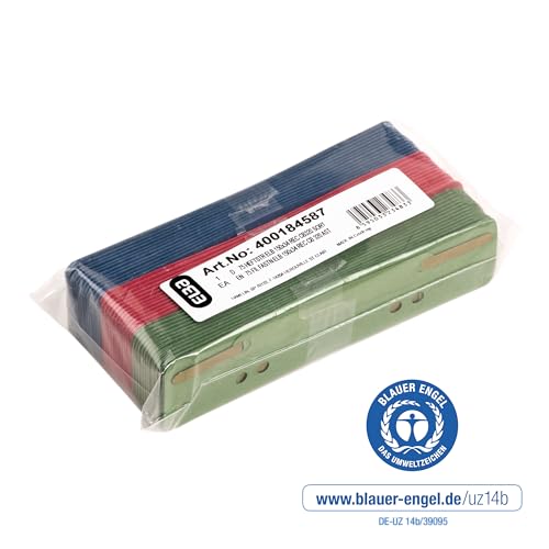 Elba 75 Heftstreifen aus recycling Karton, 320 g/m², 3 Farben, blau, grün, rot