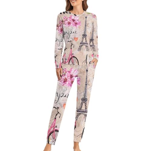Ensemble de pyjama femme Tour de Paris avec t-shirt manches longues et pantalon