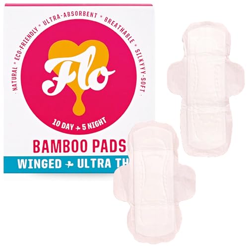 Flo HWF2 Organic Bamboo Pads, Day & Night Combo Pack, Feminine Care, Organic Menstrual Products, Plant-Based, Black-Owned, Absorbent Pads, Unscented, Breathable, Sanitary Napkins cover