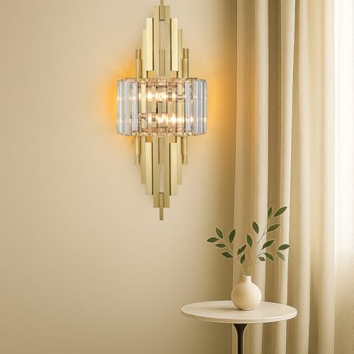TENGIANTS Modern Brushed Gold Crystal Wall Sconce, 2-Light Fixture by TENGIANTS - Used condition - Image 2