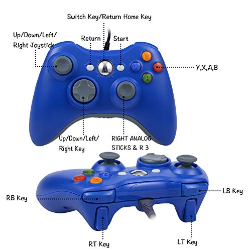 Usb Wired Game Pad Controller For Xbox 360, Xbox 360 Slim, Windows Pc - Replacement Usb Wired Gamepad (Blue) #TOP1