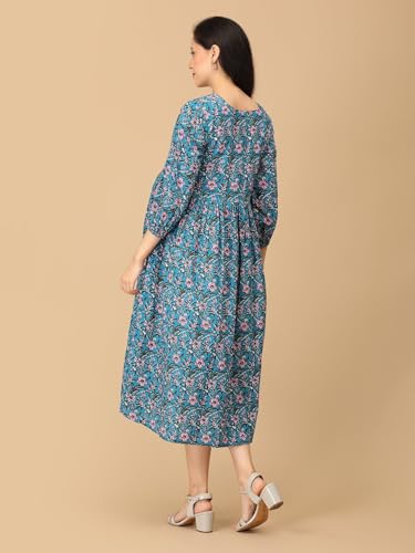 Image of The Mom Store Maternity and Nursing Dress | Pre and Post Pregnancy Dress for Womens | Zipper /Button Opening | Causal Wear | Trendy Stylish Causal Dresses for New Moms