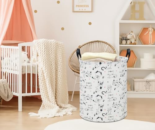 CLOCOR Cat Laundry Basket,Waterproof Baby Girls Nursery Hamper, Girls' Room Decor,Kids Toys Storage Bin,Gift Basket(Black & White Cat