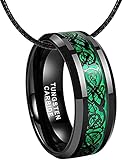 QUEENWISH 6mm/8mm Blue Tungsten Carbide Ring Celtic Dragon Blue Carbon Fibre Inlay Mens Wedding Band Comfort Fit