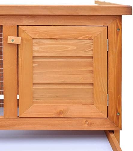 Large Grey Solid Pine Wood Outdoor Rabbit Hutch for Rabbits, Bunnies & Small Animals - Weatherproof Rustic Design, 35.4" W x 35.4" L x 25.6" H, Easy Pull-Out Tray