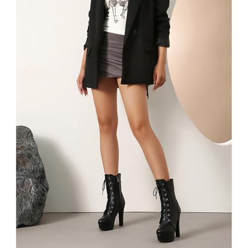 Image of MEOTINA Goth Platform Boots Combat Boots Chunky Heel Ankle Booties for Women Punk Buckle Gothic Boot with Zipper Lace Up Dress Shoes Black /White