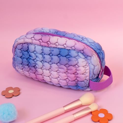 Image of ZIPIT Puffy Pencil Case for Girls, Soft Quilted Pencil Pouch with Zipper, Aesthetic Stationery Organizer for School, Cosmetics & Travel