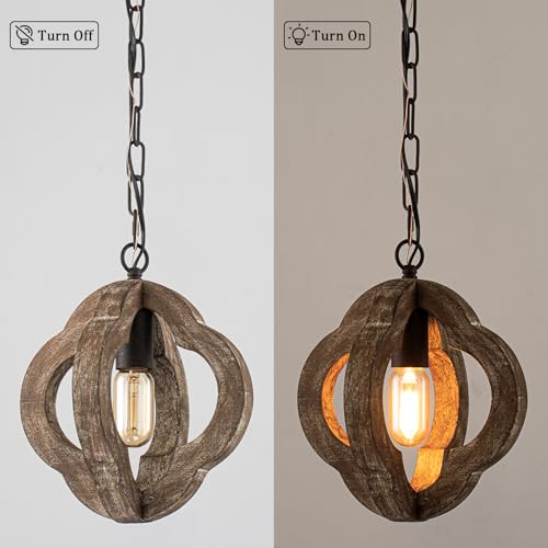 10" Small Farmhouse Wood Oak Pendant Light for Kitchen Island Over Sink by MENCOLULU - Used condition - Image 7