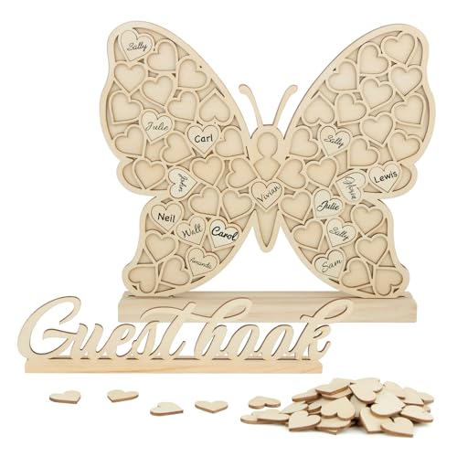 BOFUNX Butterfly Wedding Guest Book with 53 Hearts