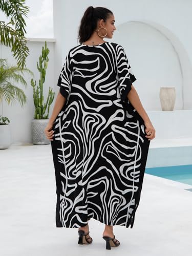 Image of KECVOT Kaftan Dresses for Women V-Neck Print Swimsuit Cover Up Plus Size Beach Caftan Lounge Dress