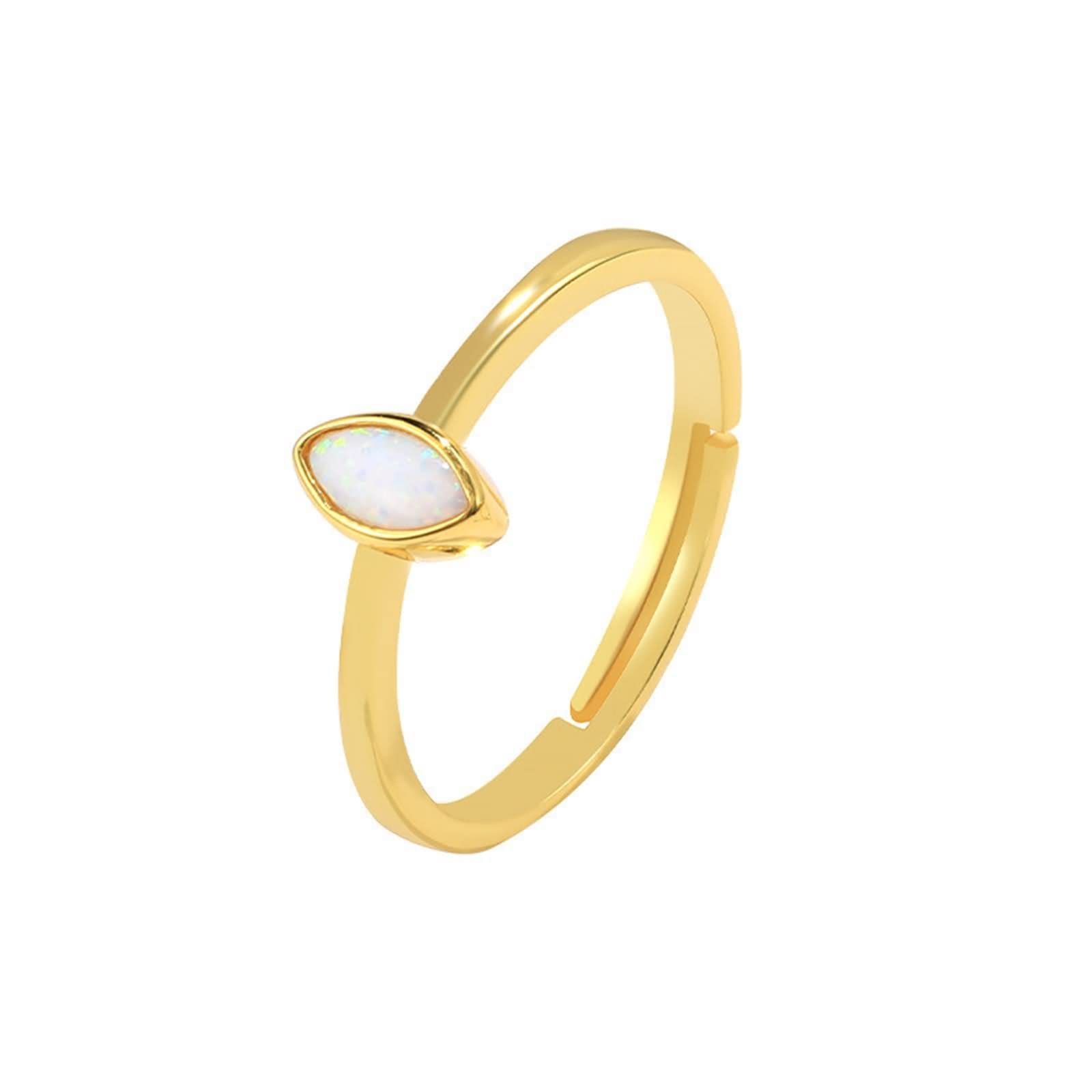 WXKAGF Verstellbare Ringe für Erwachsene, goldene Knöchelringe, oval mit weißem Opal in Marquise-Form, S925-Sterlingsilber, verstellbar