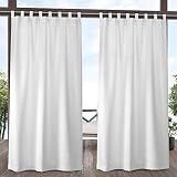 EXCLUSIVE HOME Cabana Solid Indoor/Outdoor Light Filtering Hook-and-Loop Tab Top Curtain Panel Pair, 54'x120', Winter White